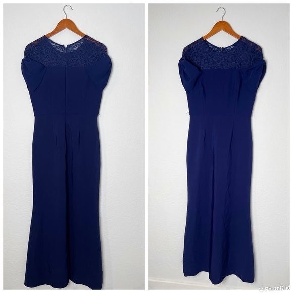 JS COLLECTIONS Blue Annalise Bow Mermaid Gown - Picture 2 of 11